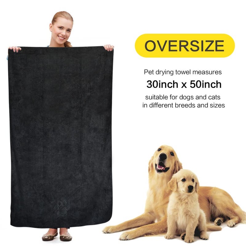 KinHwa Dog Towel Super Absorbent Pet Bath Towel Microfiber Dog Drying Towel for Small, Medium, Large Dogs and Cats 30inch x 50inch Black - Image 2